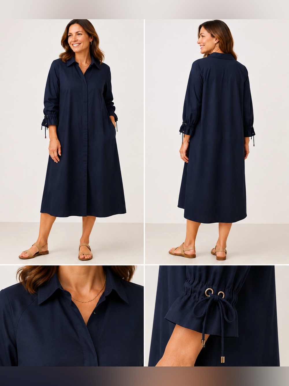 Chico’s Navy Blue Shirt Dress Size 3 (16/18) Drawstring Sleeve Detail